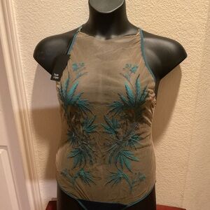 Thistle and Spire Teal Embroidered Bodysuit- NWT